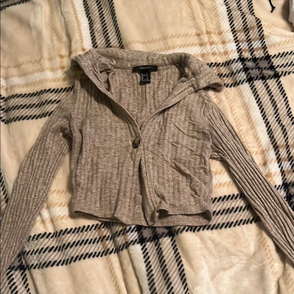 Beige Collared Ribbed Women’s Long Sleeve